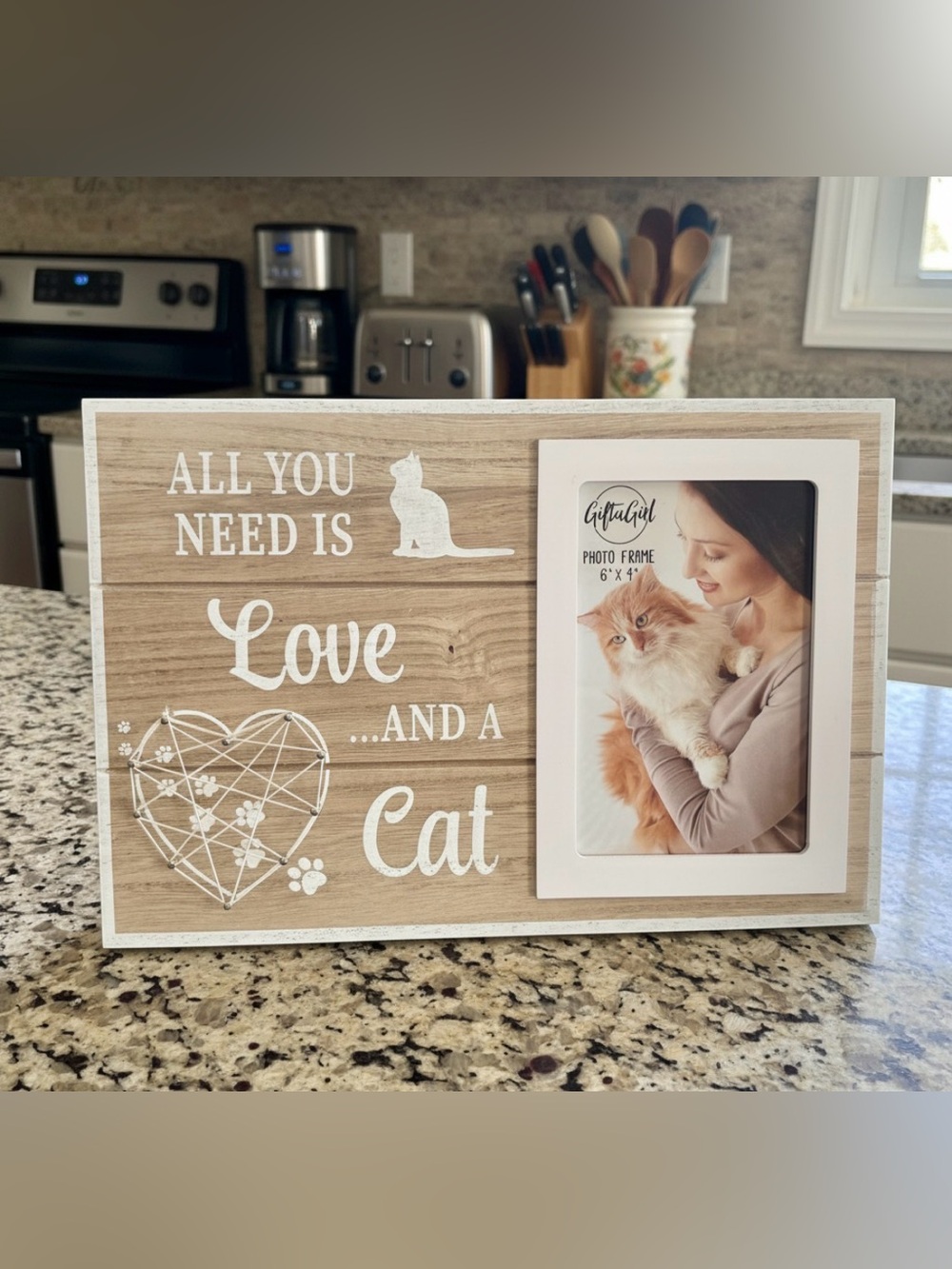'All You Need Is Love and a Cat' Wood Photo Frame - White